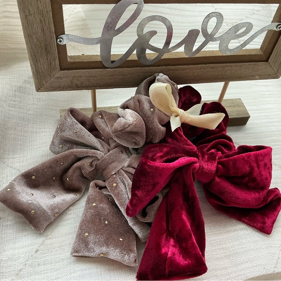 Accessories - Velvet Hair Bows in Red and Gray
